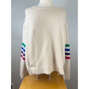 Women's Large Flawless Sweater Acrylic Nylon Cream Crewneck Pullover L/S Rainbow
